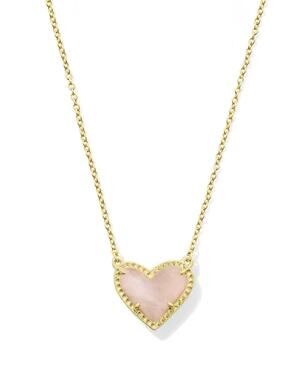 NEW KENDRA SCOTT women's ari heart rose quart pendant necklace in gold/pink